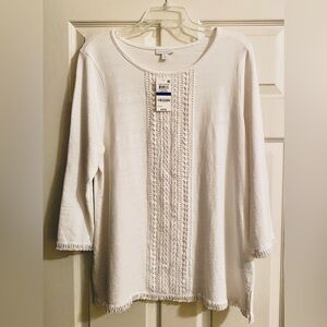 Charter Club white top with side slits and fringe Xl new